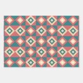 Feuille De Papier Cadeau Bleu Diamant Géométrique Pêche (Devant 2)