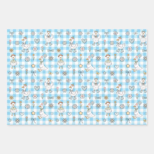 Feuille De Papier Cadeau Bleu d'oie En vichy Anniversaire (Devant 2)