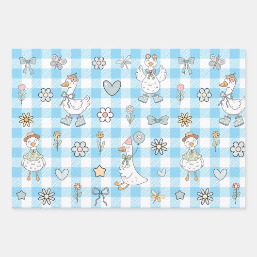 Feuille De Papier Cadeau Bleu d'oie En vichy Anniversaire (Devant)