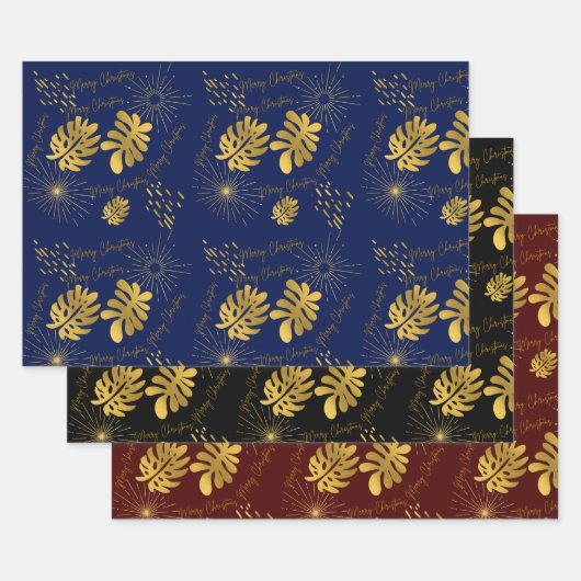 Feuille De Papier Cadeau Bleu doré, vert et bordeaux (Lot)