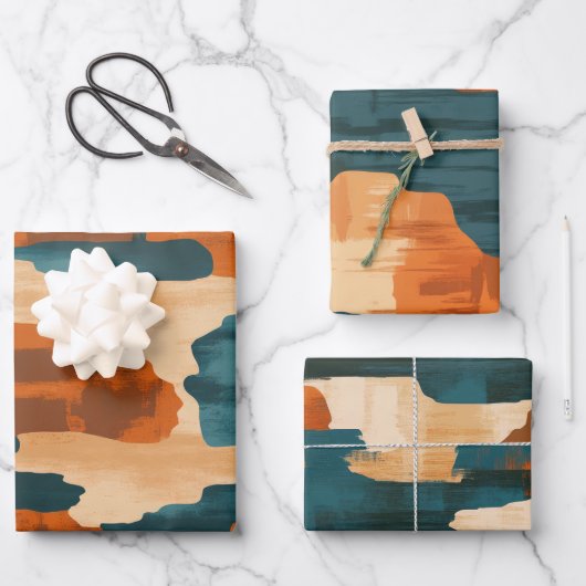 Feuille De Papier Cadeau Bleu du désert et Abstrait Brown Ouest (Recto)