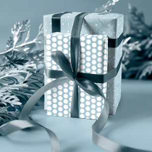 Feuille De Papier Cadeau Bleu Dusty moderne géométrique, Pointe Polka & Arb