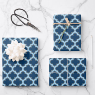 Feuille De Papier Cadeau Bleu et Bébé Bleu Trellis, treillis, Quatrefoil