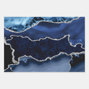 Feuille De Papier Cadeau Bleu et Faux Parties scintillant en argent Agate e