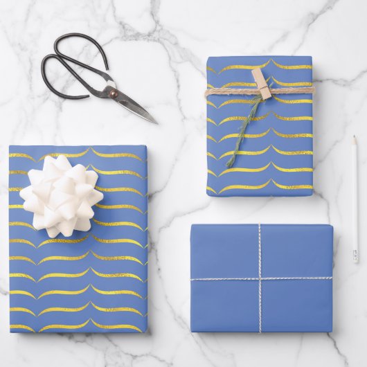 Feuille De Papier Cadeau Bleu et or (Recto)