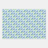 Feuille De Papier Cadeau Bleu et Vert Garçons Anniversaire (Devant 2)