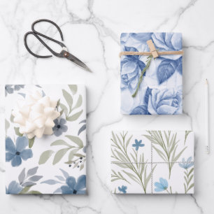 Feuille De Papier Cadeau Bleu Floral Beau Jardin Fleur