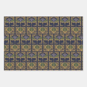 Feuille De Papier Cadeau Bleu foncé Art Nouveau Vieux livre