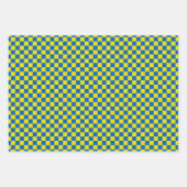 Feuille De Papier Cadeau Bleu foncé classique, Plaid Jaune (Devant)