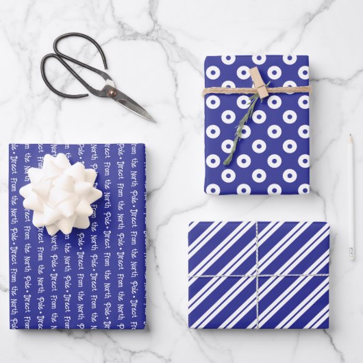 Feuille De Papier Cadeau Bleu foncé et blanc Noël coordonné (Recto)