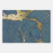 Feuille De Papier Cadeau Bleu foncé et marbre doré (Devant 3)
