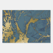 Feuille De Papier Cadeau Bleu foncé et marbre doré (Devant)