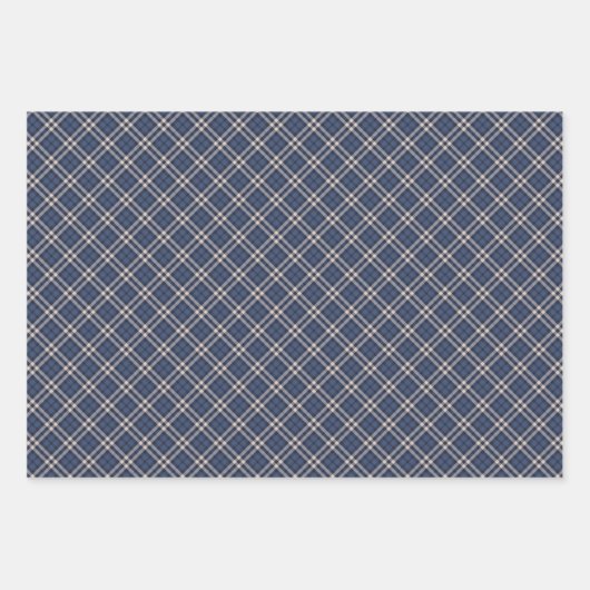 Feuille De Papier Cadeau Bleu foncé & Pastel Gris Plaid Tartan Motif (Devant)