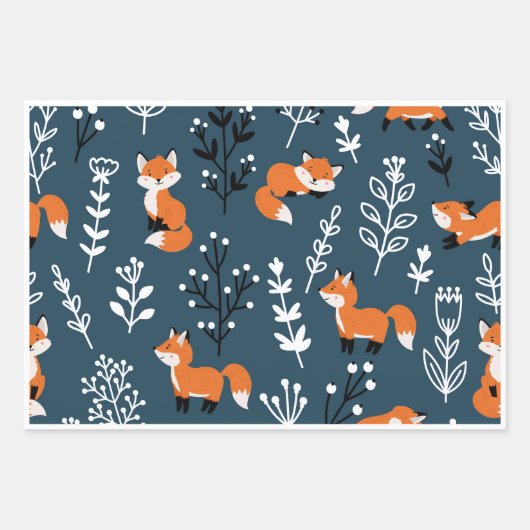 Feuille De Papier Cadeau Bleu Foxy (Devant 2)