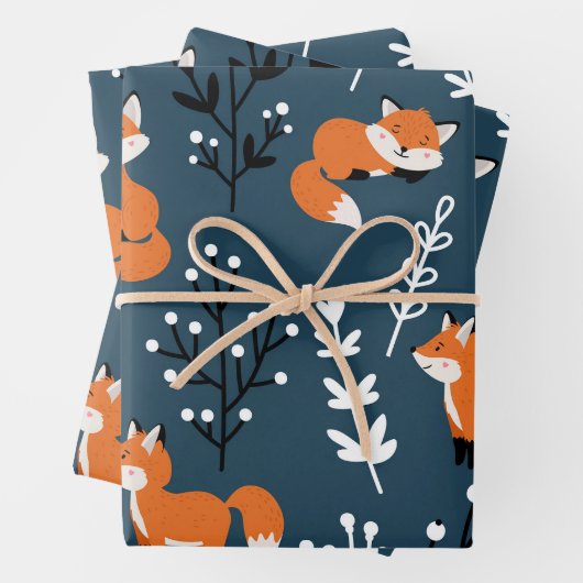 Feuille De Papier Cadeau Bleu Foxy (En situation)