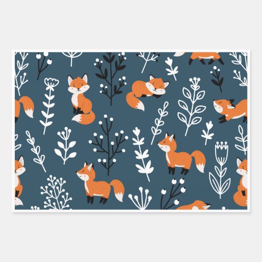 Feuille De Papier Cadeau Bleu Foxy (Devant 3)