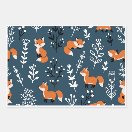 Feuille De Papier Cadeau Bleu Foxy (Devant)
