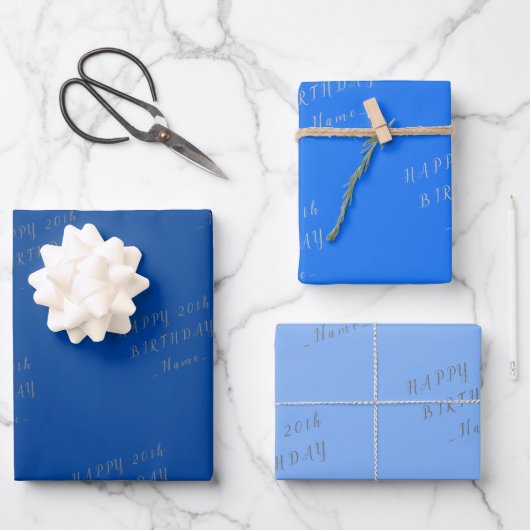 Feuille De Papier Cadeau Bleu Joyeux Anniversaire (Recto)
