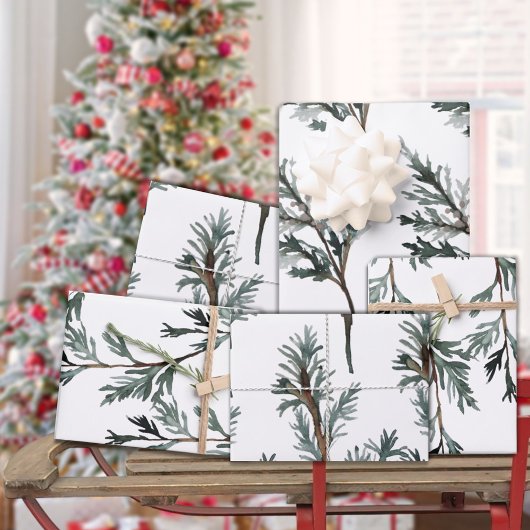 Feuille De Papier Cadeau Bleu Juniper & Cèdre Branche Arbre Hiver Verdure