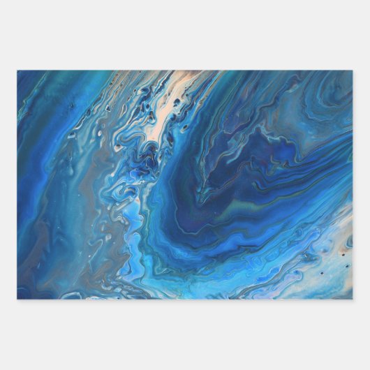 Feuille De Papier Cadeau Bleu Marbre Agate Texture Fluide Art (Devant 2)