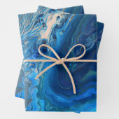Feuille De Papier Cadeau Bleu Marbre Agate Texture Fluide Art (En situation)