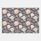 Feuille De Papier Cadeau Bleu marine crème pêche floral citrouilles anniver (Devant 3)