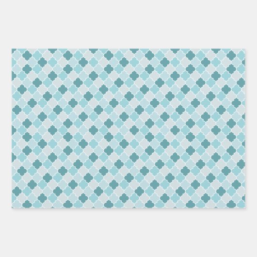 Feuille De Papier Cadeau Bleu Marocain Trellis, Lattes, Quatrefoil (Devant 2)