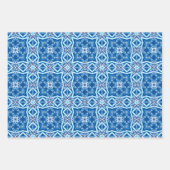Feuille De Papier Cadeau Bleu neige, hiver fleuri et étoile motif (Devant 3)