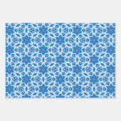 Feuille De Papier Cadeau Bleu neige, hiver fleuri et étoile motif (Devant)