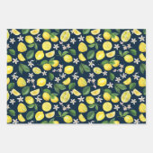 Feuille De Papier Cadeau Bleu Nuit Citron Floral (Devant)