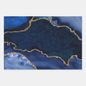 Feuille De Papier Cadeau Bleu Nuit et Or Faux Paillettes Agate (Devant 2)