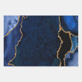 Feuille De Papier Cadeau Bleu Nuit et Or Faux Paillettes Agate (Devant)