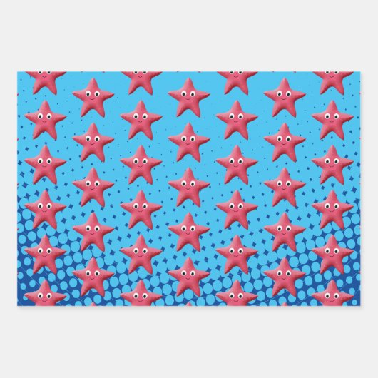 Feuille De Papier Cadeau Bleu Océan Bleu d'écrevisse rose (Devant 3)