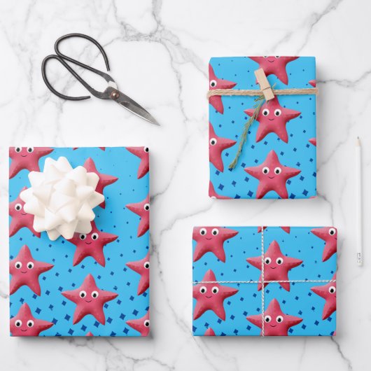 Feuille De Papier Cadeau Bleu Océan Bleu d'écrevisse rose (Recto)