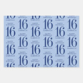 Feuille De Papier Cadeau Bleu personnalisé âge 16e anniversaire (Devant 3)