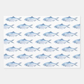 Feuille De Papier Cadeau Bleu Poisson Aquarelle Côtière (Devant)
