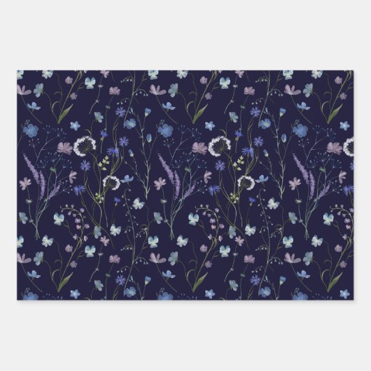 Feuille De Papier Cadeau Bleu pourpre joli Fleur sauvage motif floral (Devant 3)
