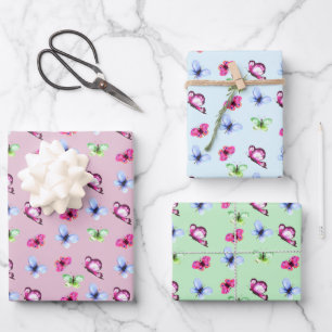 Feuille De Papier Cadeau Bleu rose Baby shower papillon vert Anniversaire