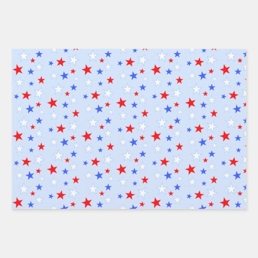 Feuille De Papier Cadeau Bleu Rouge Blanc étoiles et rayures (Devant)