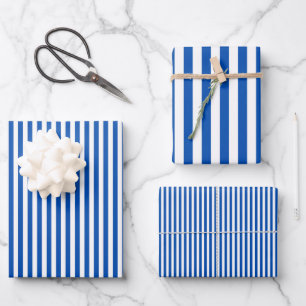 Feuille De Papier Cadeau Bleu Saphir et Rayures Blanches