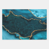 Feuille De Papier Cadeau Bleu sarcelle et faux agate pailleté or (Devant 3)