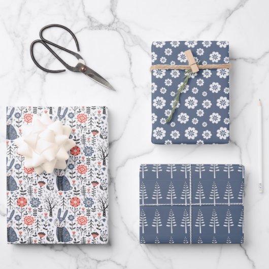 Feuille De Papier Cadeau Bleu scandinave (Recto)