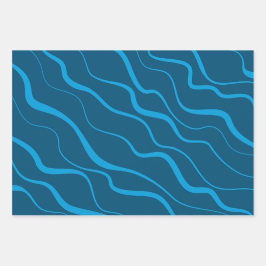 Feuille De Papier Cadeau Bleu, simple, moderne, cool vague abstraction (Devant 3)