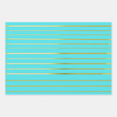 Feuille De Papier Cadeau Bleu Turquoise Élégant Gold Striped (Devant 2)