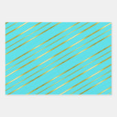Feuille De Papier Cadeau Bleu Turquoise Élégant Gold Striped (Devant)