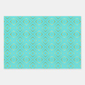 Feuille De Papier Cadeau Bleu Turquoise Élégant Gold Striped (Devant 3)