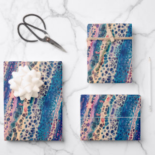 Feuille De Papier Cadeau Bleu Turquoise Lilac blanc acrylique Abstrait Flui