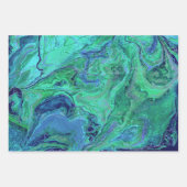 Feuille De Papier Cadeau Bleu Turquoise Vert Moderne Fluide Art (Devant)