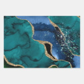 Feuille De Papier Cadeau Bleu, vert et Turquoise & Parties scintillant or P (Devant 3)