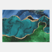 Feuille De Papier Cadeau Bleu, vert et Turquoise & Parties scintillant or P (Devant 2)